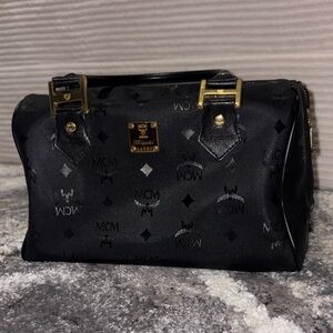 MCM Black Satchel with Gold Accents